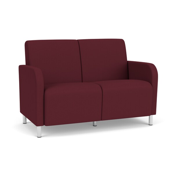 Lesro Siena Lounge Reception 2 Seat Tandem Seating No Center Arm, Brushed Steel, OH Wine Upholstery SN2101 - main